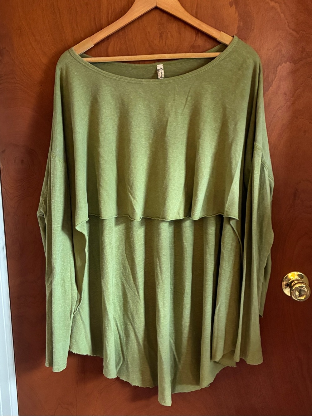Relaxed Layered Long-Sleeve Top in Olive Green